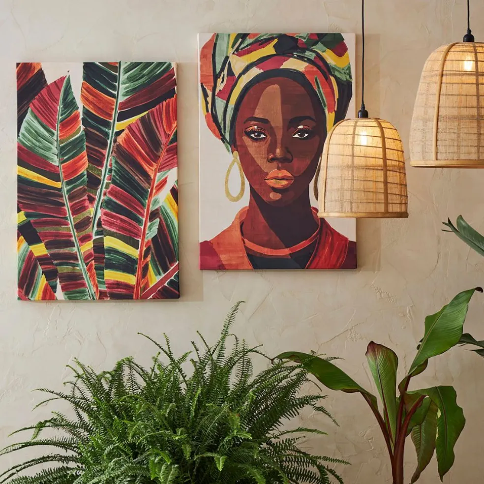 Toile feuilles en tissu multicolore 60x90cm - Seguia