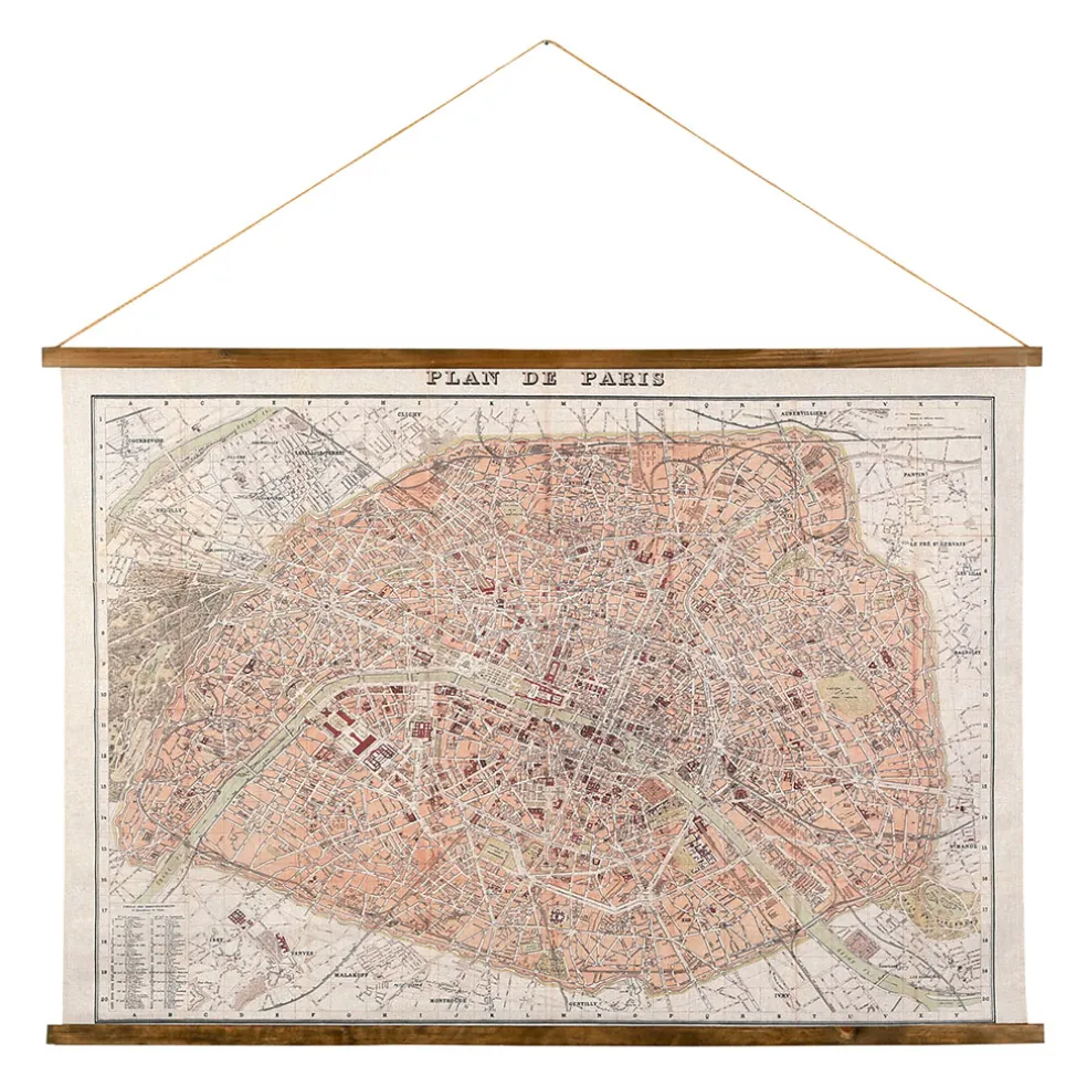 Toile plan de Paris en tissu et sapin 125x86cm