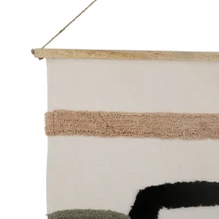 Toile tuftée écru, brun et sauge en coton -terre brulee