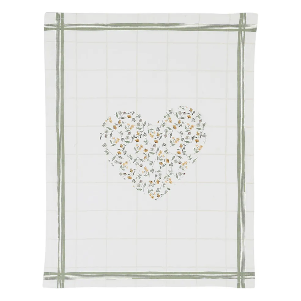 Torchon collect cœur vert 50x70cm en coton - louise