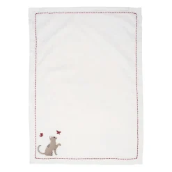 Torchon en coton blanc avec chat 70x50cm - A La Ferme