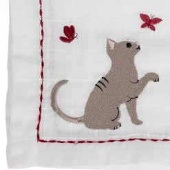 Torchon en coton blanc avec chat 70x50cm - A La Ferme