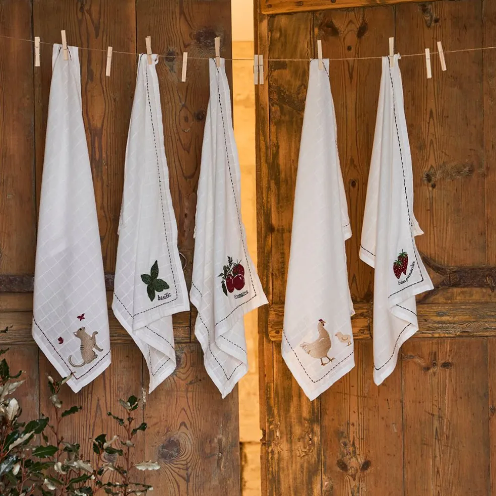 Torchon en coton blanc avec fraises 70x50cm - A La Ferme