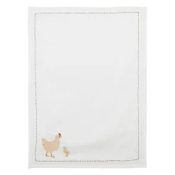 Torchon en coton blanc avec poule 50x70cm - A La Ferme