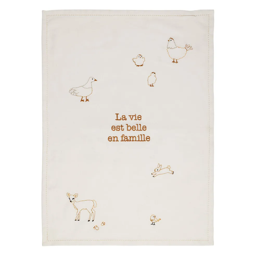 Torchon en coton écru et brun 70x50cm - La Ferme