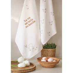 Torchon en coton écru 70x50cm - La Ferme