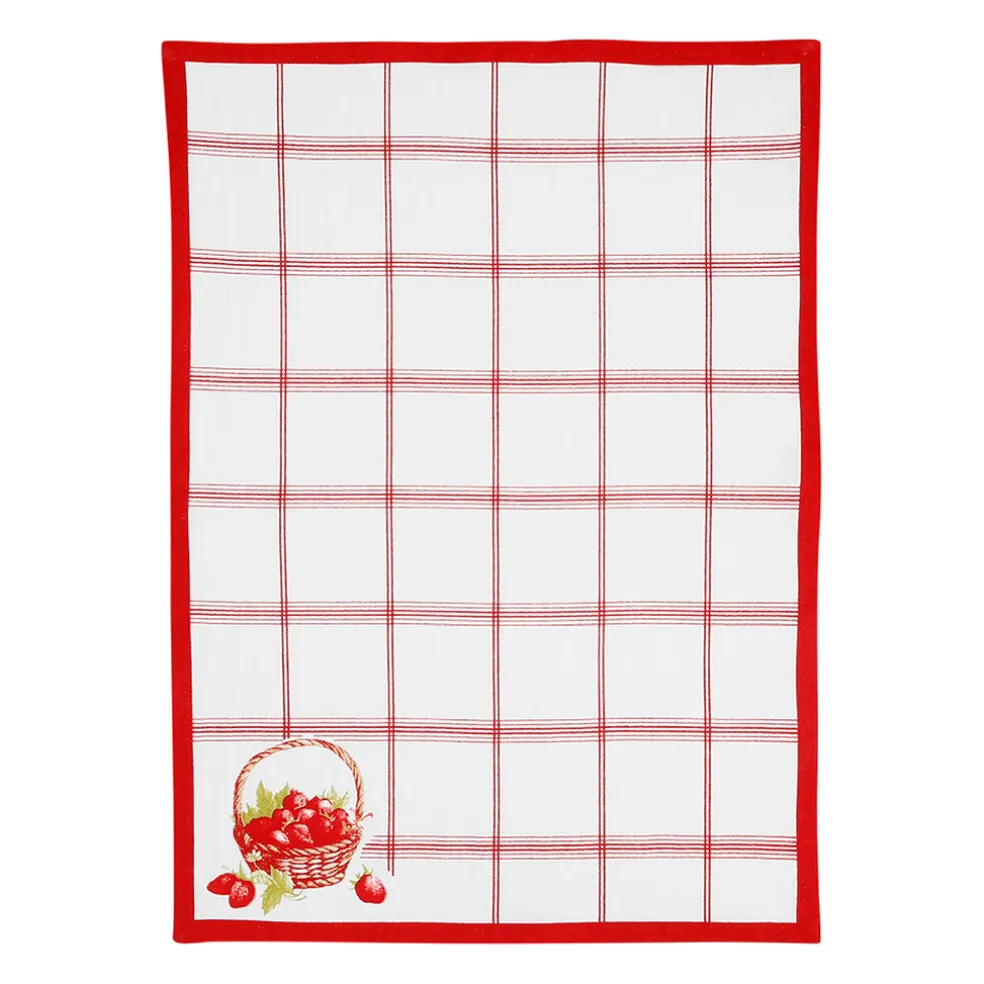 Torchon en coton rouge 50x70cm - Fraises