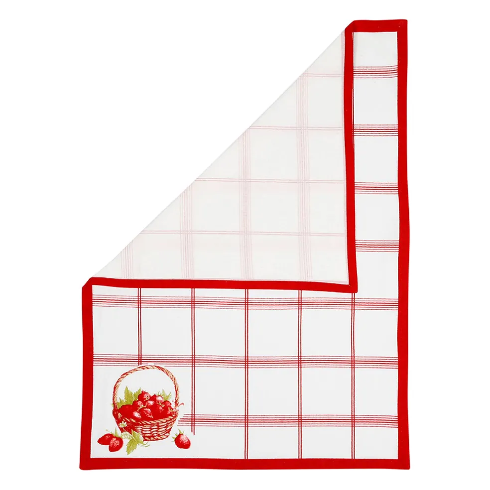 Torchon en coton rouge 50x70cm - Fraises
