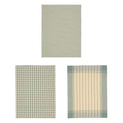 Torchons x3 en coton vichy et rayé sauge 50x70cm - Campagne