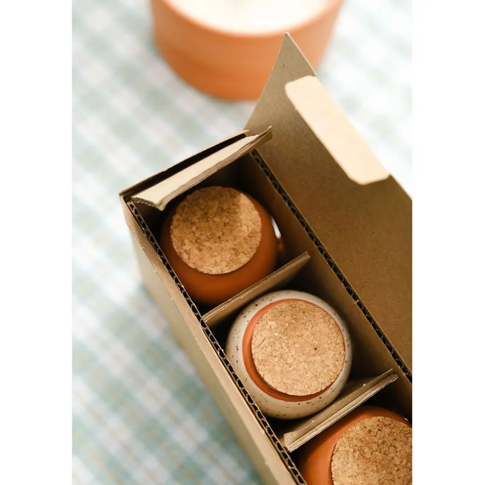 Trio mini diffuseur d'eau en argile : 2 terracotta et 1 blanc graine - Olla