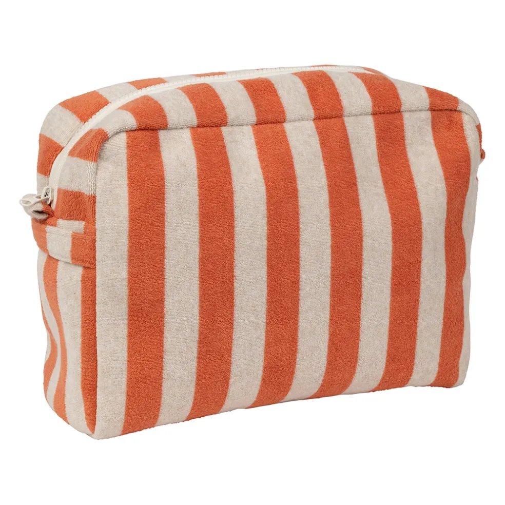 Trousse de toilette en coton rayée corail et blanc - Palma