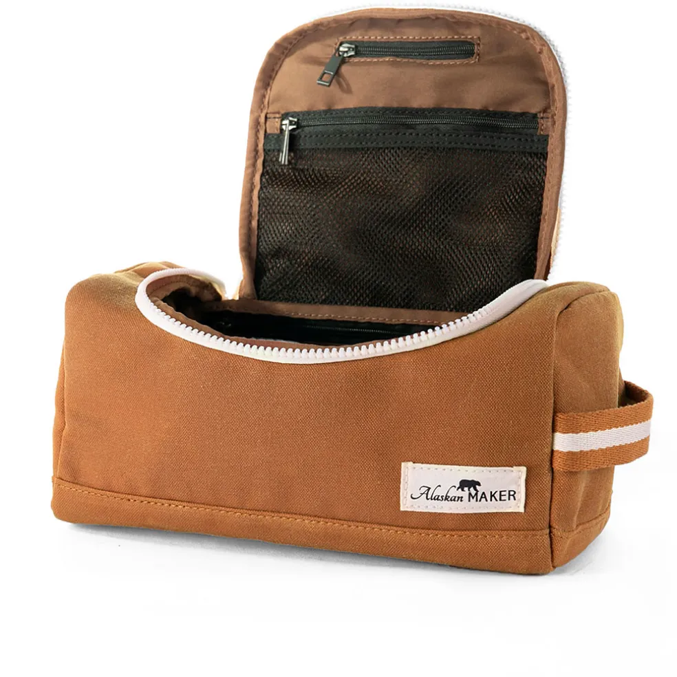 Trousse de toilette en tissu moutarde recycleée - Kenai