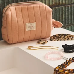 Trousse maquillage en coton rose