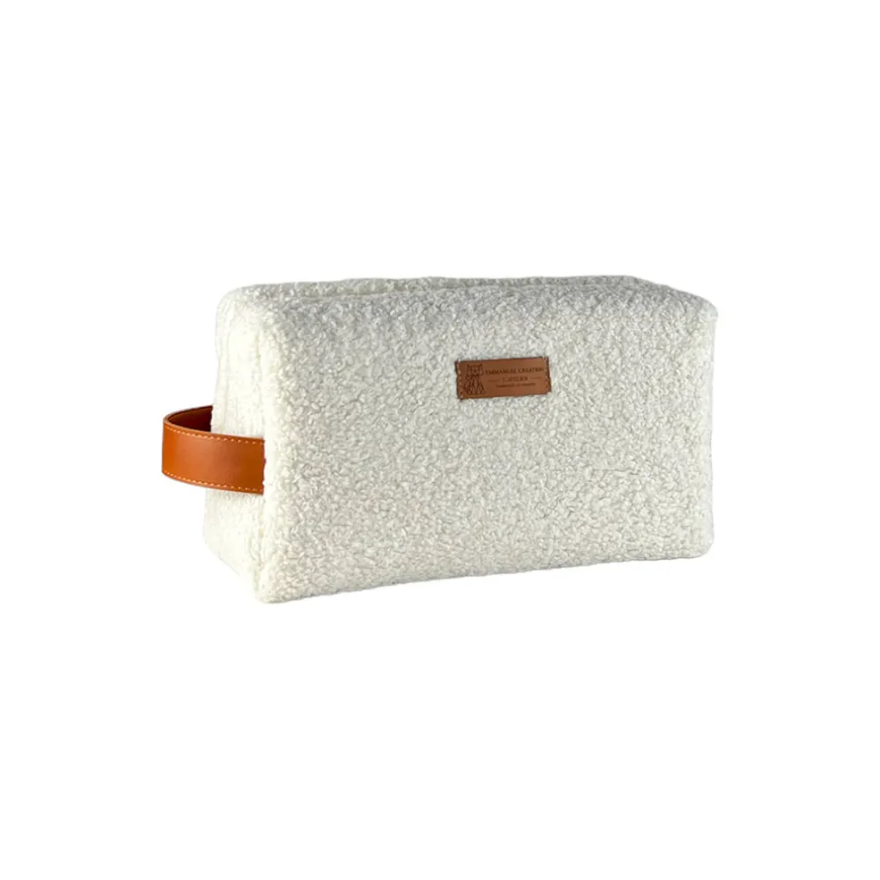 Trousse nomade m bouclette ecru 29x11xh14cm