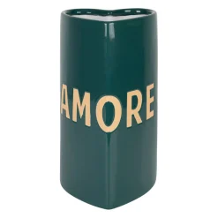Vase coeur en grès "Amore" émeraude h24cm - Funky