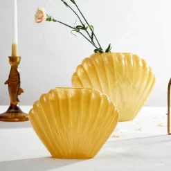 Vase coquillage en verre ocre h14.5cm - Leucie