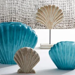 Vase coquillage en verre bleu h22cm - Leucie