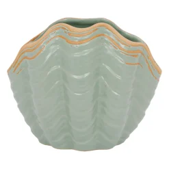Vase coquillage vert d'eau h15cm en grès