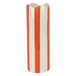 Vase cylindre en grès rayé corail et blanc h23cm - Artist