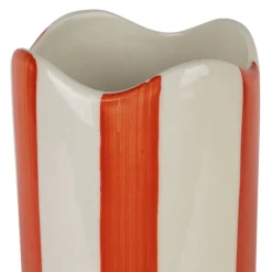 Vase cylindre en grès rayé corail et blanc h23cm - Artist