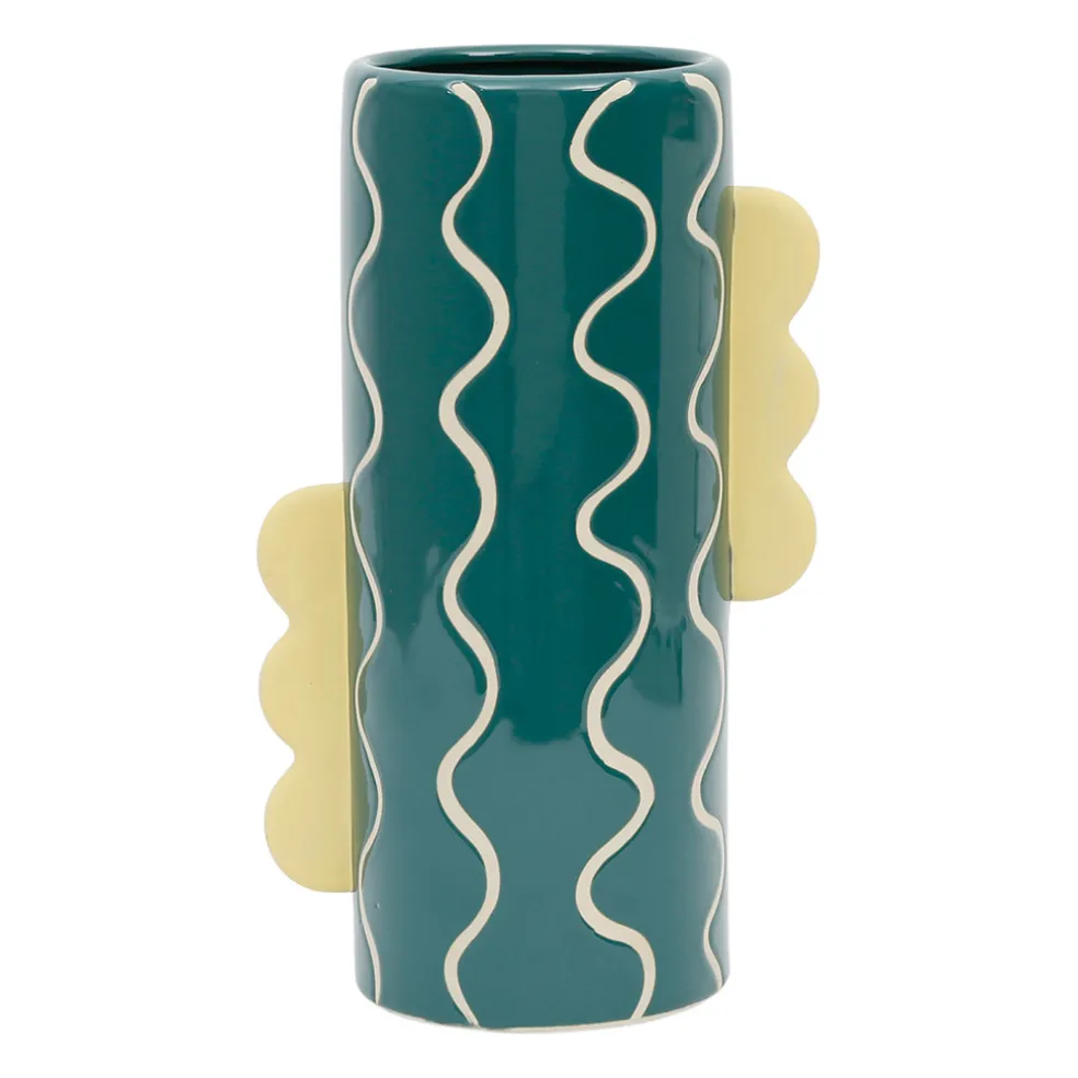Vase cylindrique en grès émeraude et jaune h30cm - Lumi