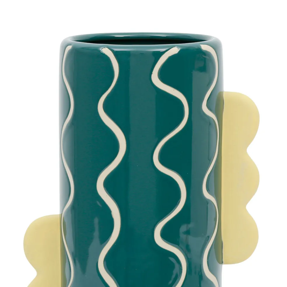 Vase cylindrique en grès émeraude et jaune h30cm - Lumi