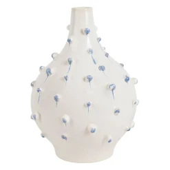 Vase dame jeanne en grès blanc et bleu h25cm - Delicio