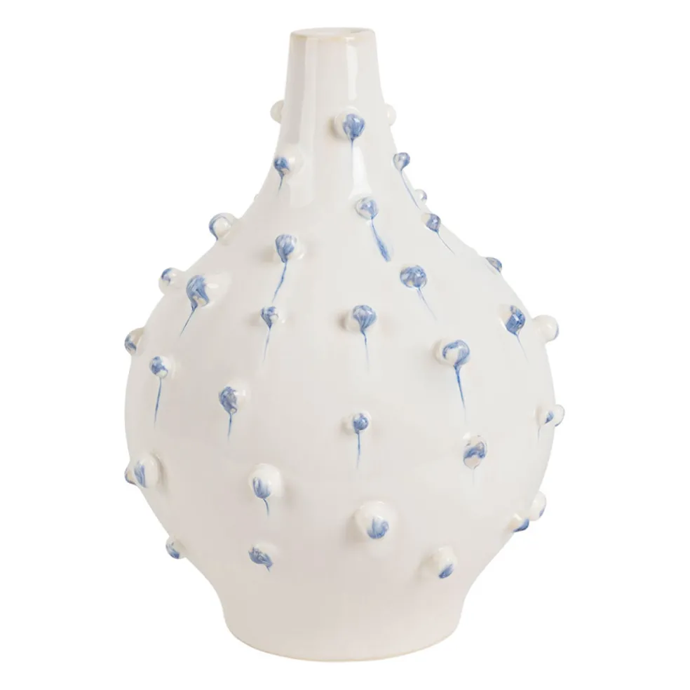 Vase dame jeanne en grès blanc et bleu h25cm - Delicio