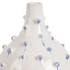Vase dame jeanne en grès blanc et bleu h25cm - Delicio