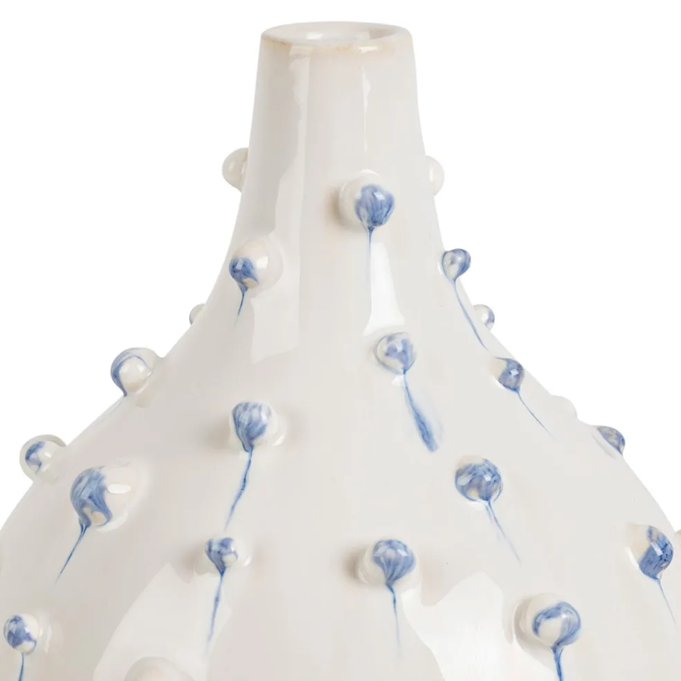 Vase dame jeanne en grès blanc et bleu h25cm - Delicio