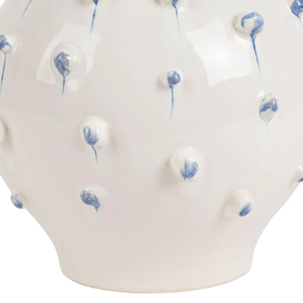 Vase dame jeanne en grès blanc et bleu h25cm - Delicio