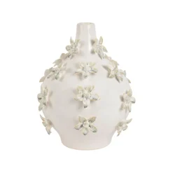 Vase dame jeanne en grès fleurs blanc cassé h25cm - Delicio