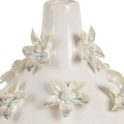 Vase dame jeanne en grès fleurs blanc cassé h25cm - Delicio