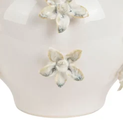 Vase dame jeanne en grès fleurs blanc cassé h25cm - Delicio