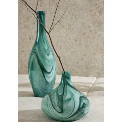 Vase dame-jeanne en verre vert et blanc h50cm - Silicio