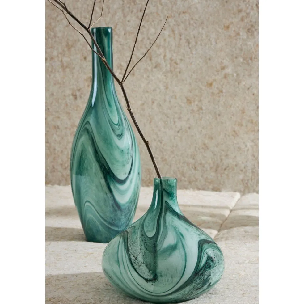 Vase dame-jeanne en verre vert et blanc h50cm - Silicio