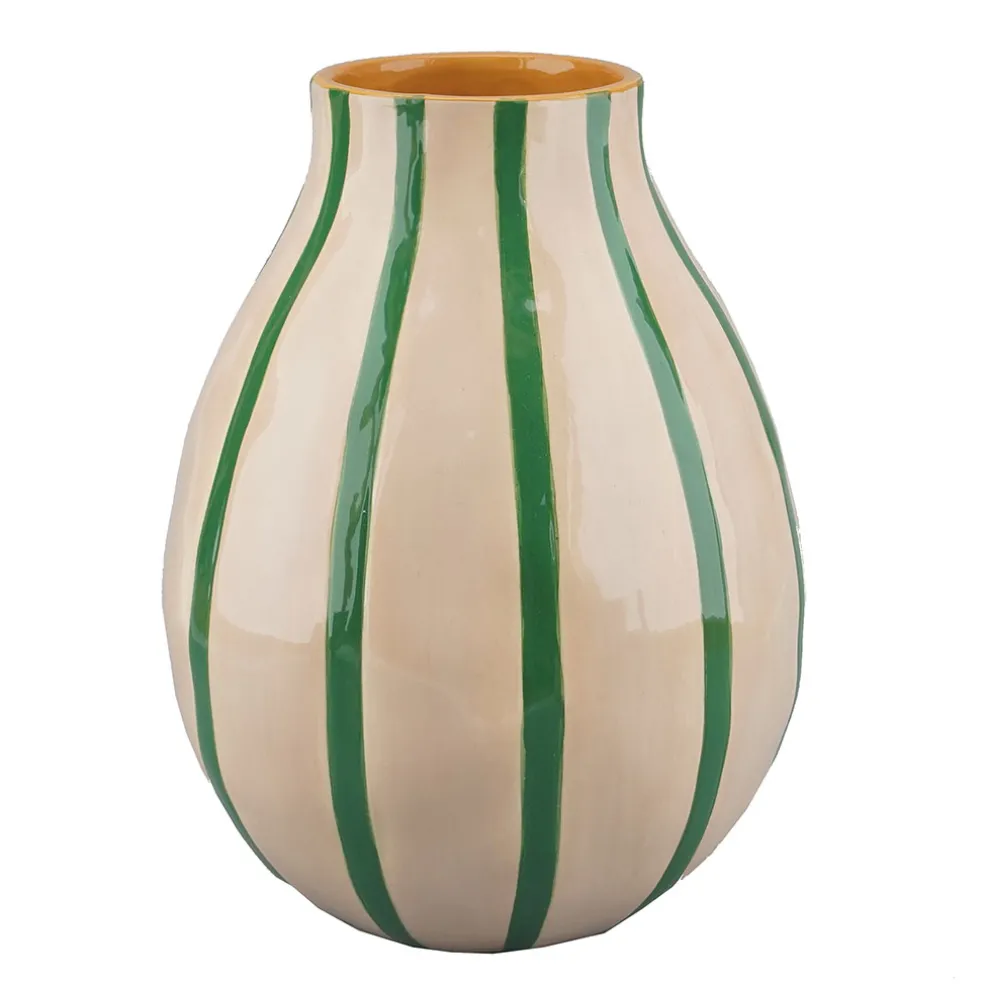 Vase en dolomite rayé vert écru et jaune h20cm