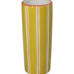 Vase en grès à rayures jaune 9x9x23cm