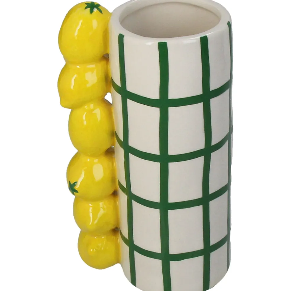 Vase en grès citron rayé vert h18cm