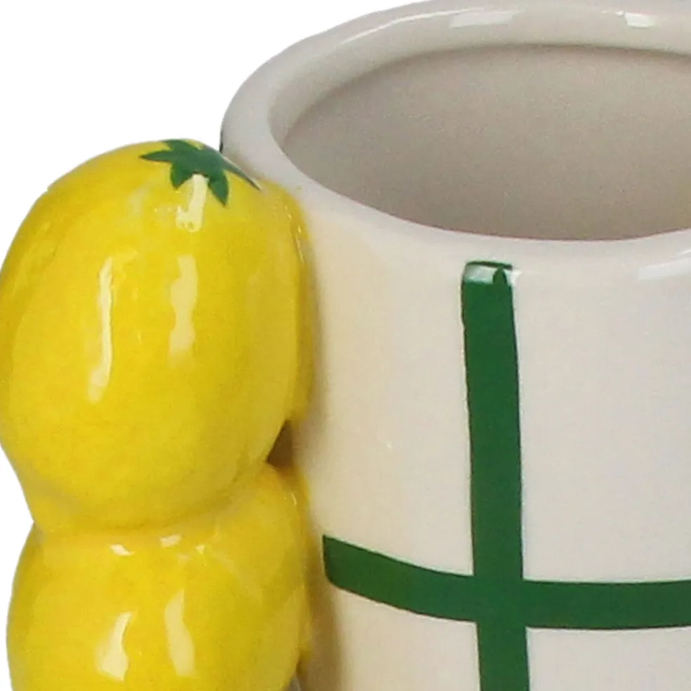 Vase en grès citron rayé vert h18cm