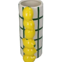 Vase en grès citron rayé vert h18cm