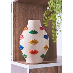 Vase en porcelaine avce lèvres multicolore h21cm - Visage-Arty