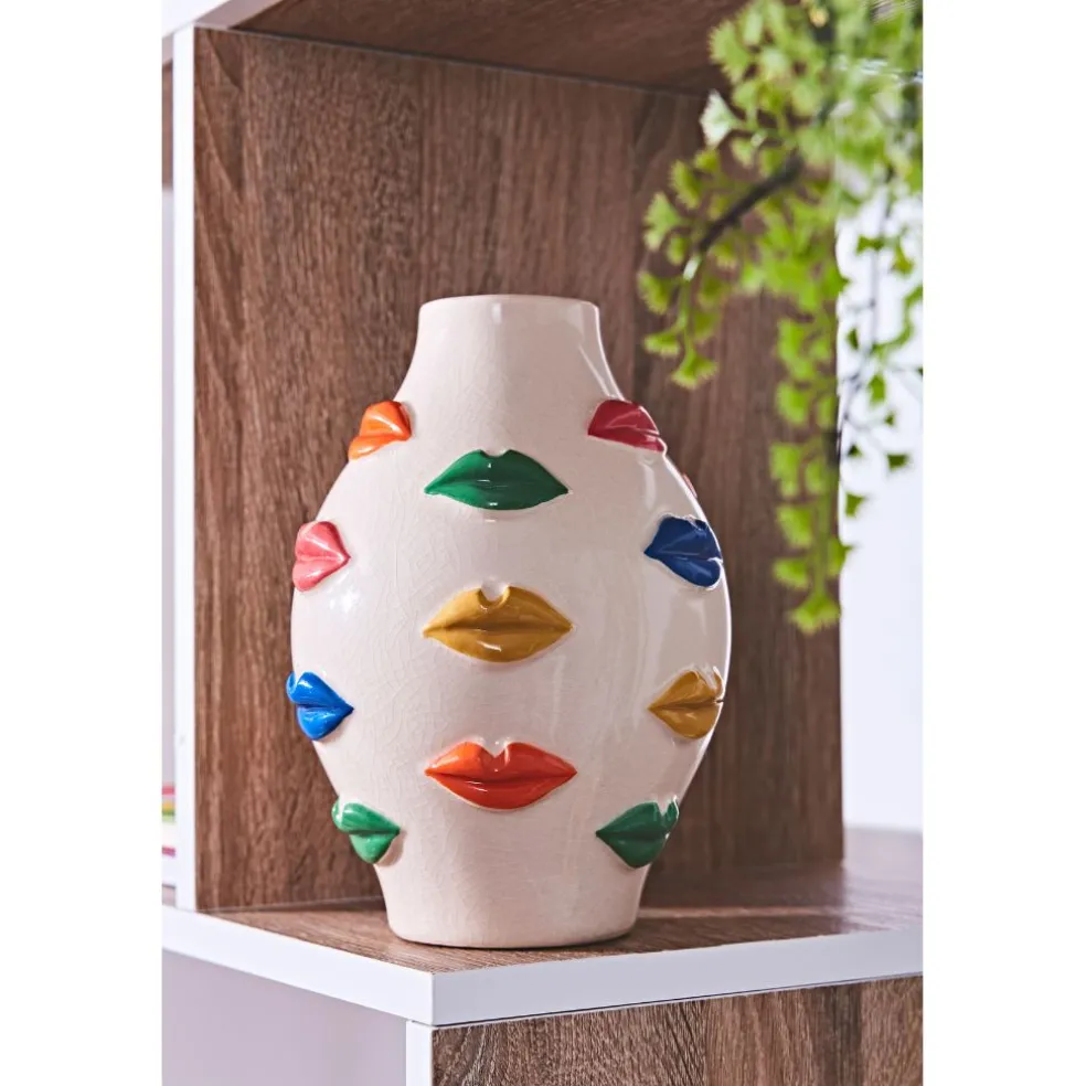 Vase en porcelaine avce lèvres multicolore h21cm - Visage-Arty