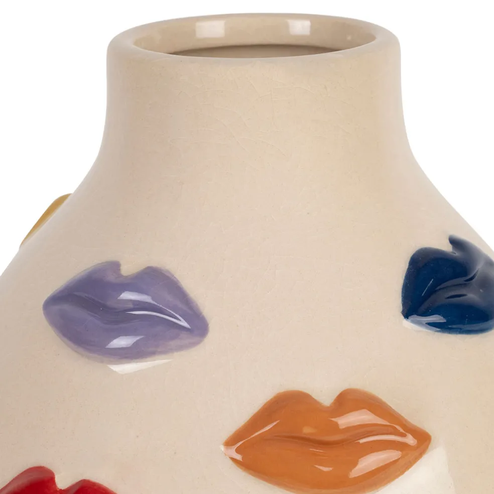 Vase en porcelaine avec lèvres multicolore h30cm - Visage-Arty