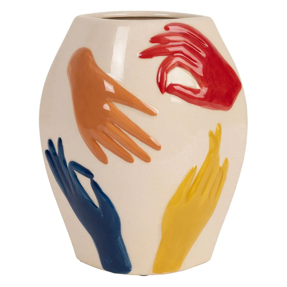 Vase en porcelaine avec mains multicolore h22.5cm - Visage-Arty
