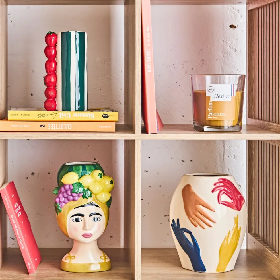 Vase en porcelaine avec mains multicolore h22.5cm - Visage-Arty