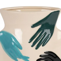 Vase en porcelaine avec mains bleu h31cm - Visage-Arty