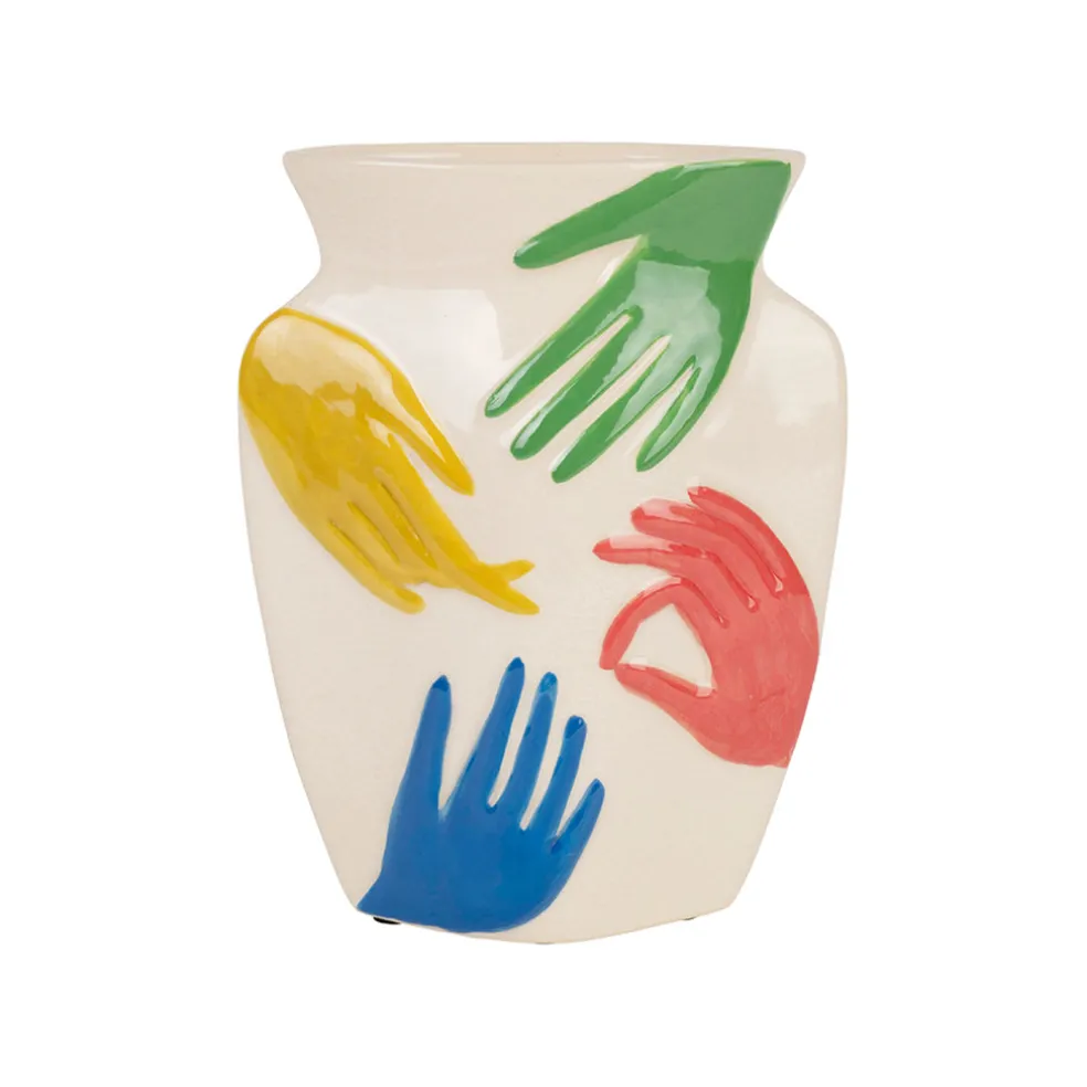 Vase en porcelaine en mains multicolore h23cm - Visage-Arty