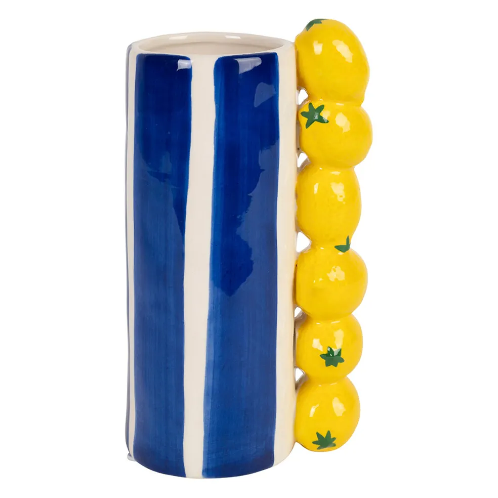 Vase en porcelaine indigo et jaune citron h19cm - Mocoa