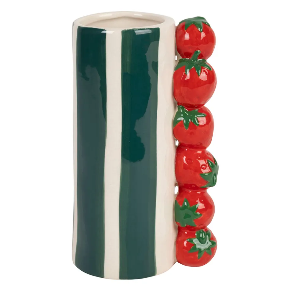 Vase en porcelaine émeraude et rouge fraise h18.5cm - Mocoa